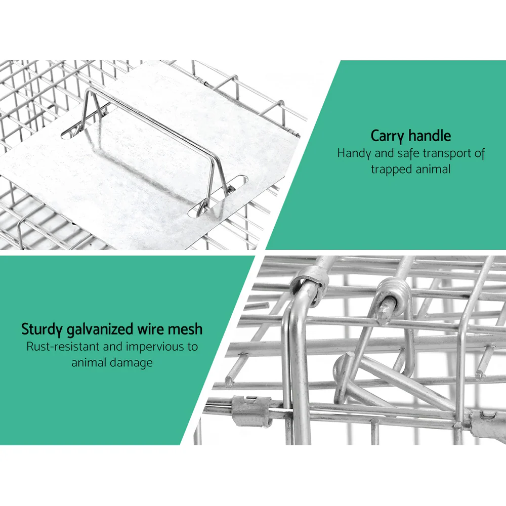 Set of 2 Humane Animal Trap Cage 66x23x25cm - Silver - Nurns