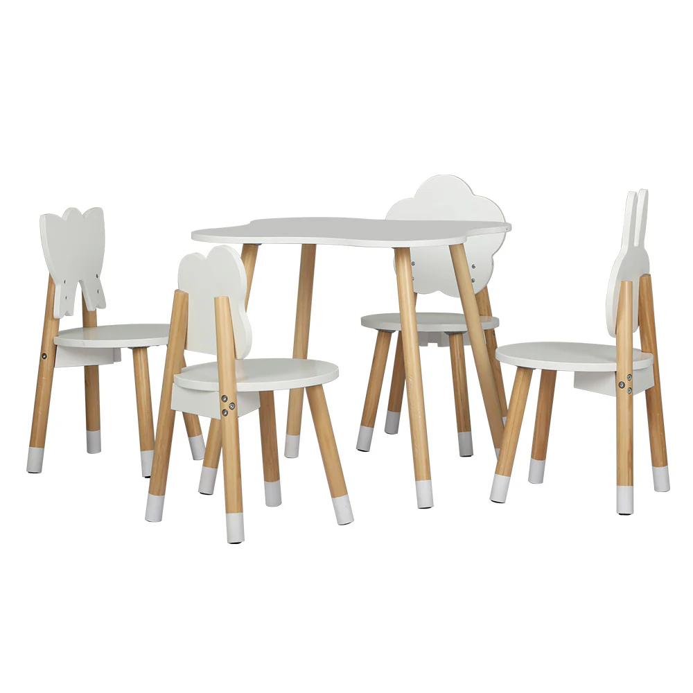 Pandora 5-Piece Kids Table & Chairs Set Children Activity Study Play Desk - White & Wood - Nurns