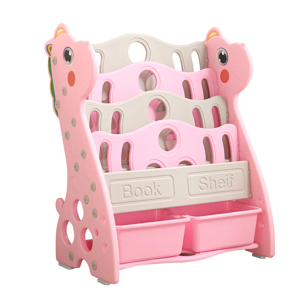 Kids Bookshelf Bookcase Magazine Rack Organiser Shelf Children Pink - Nurns