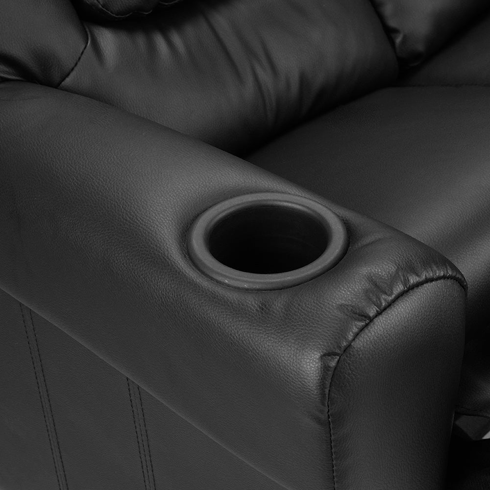 Primy Kids Recliner Chair Double PU Leather Sofa Lounge Couch Armchair - Black - Nurns