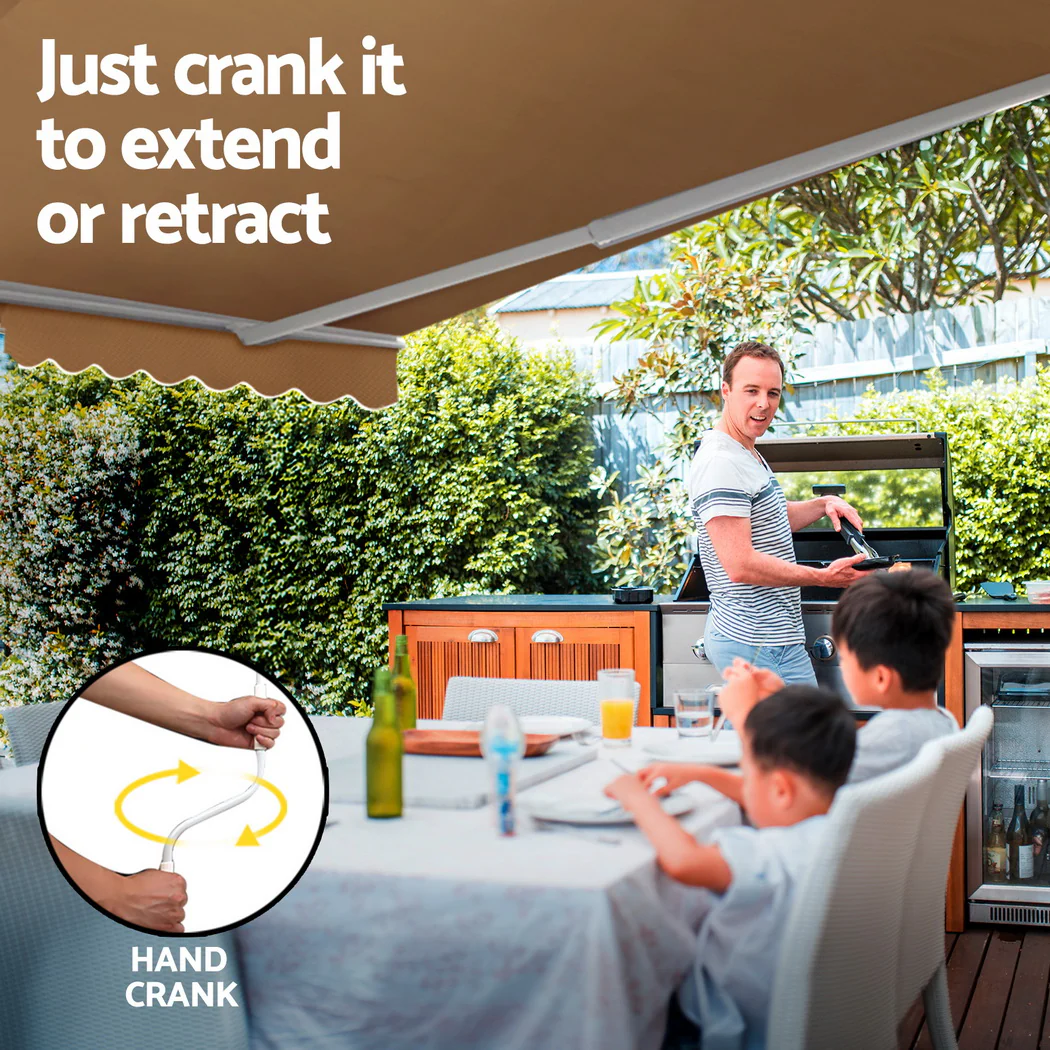 Instahut Retractable Folding Arm Awning Manual Sunshade 2.5Mx2M Beige - Nurns