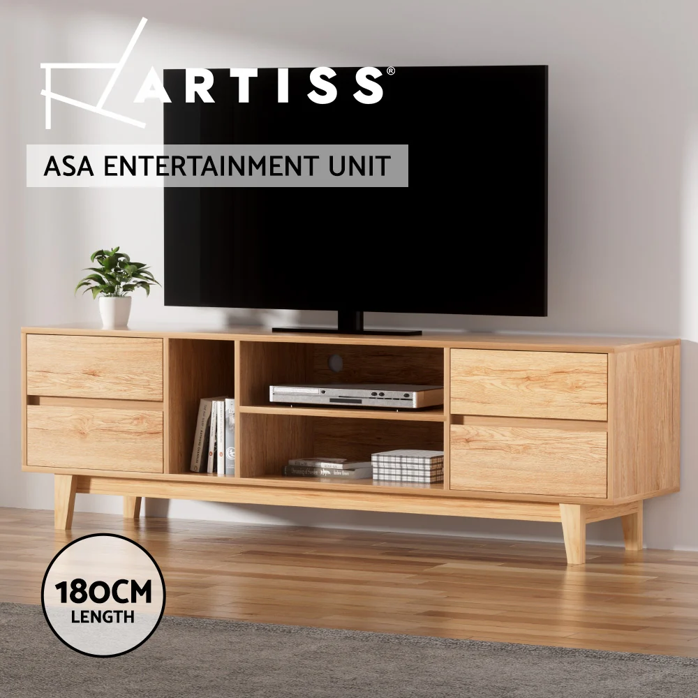 Inez 180cm Entertainment Unit Stand TV Cabinet Storage Drawer Shelf - Wood - Nurns