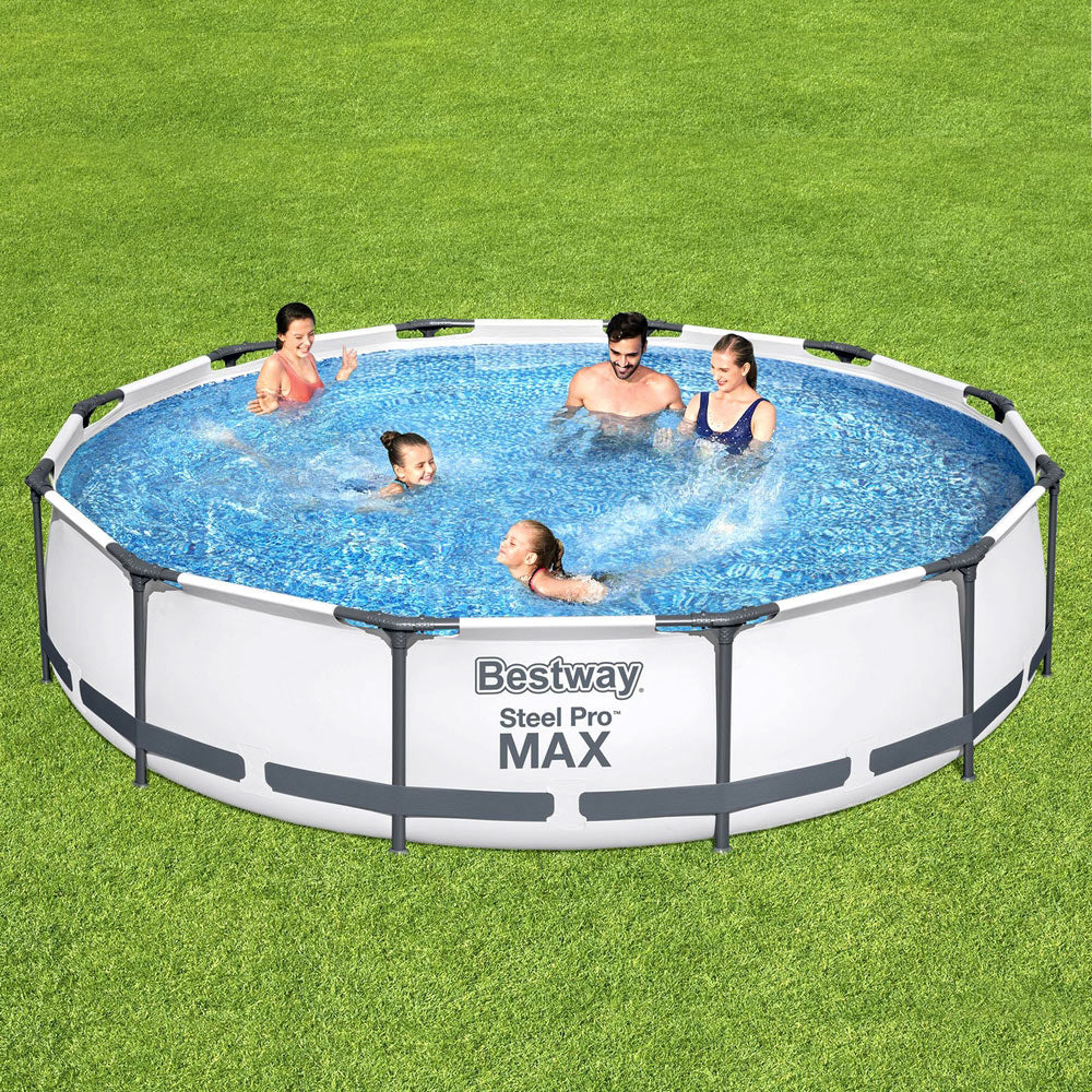 Bestway Swimming Pool 366x76cm Steel Frame Round Above Ground Pools w/ Filter Pump 6473L - Nurns