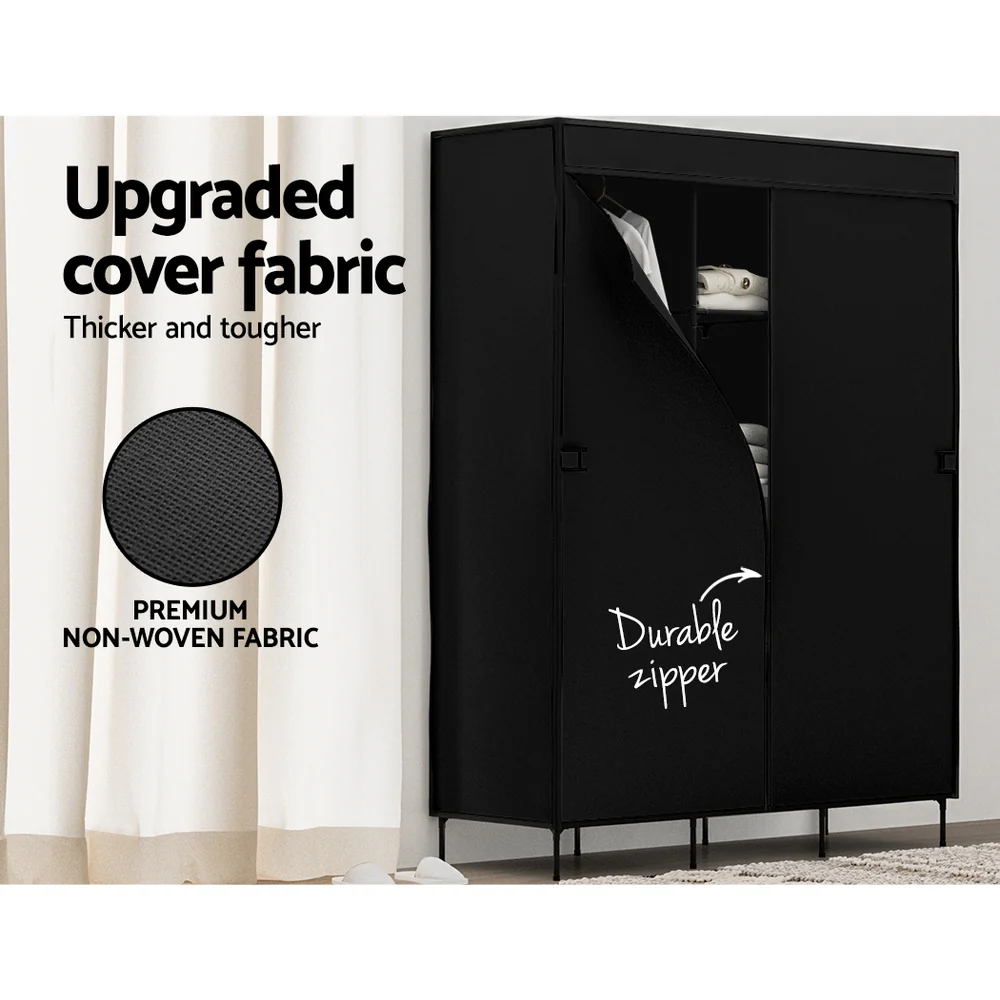 Large Portable Clothes Closet Wardrobe with Shelf Black - Nurns