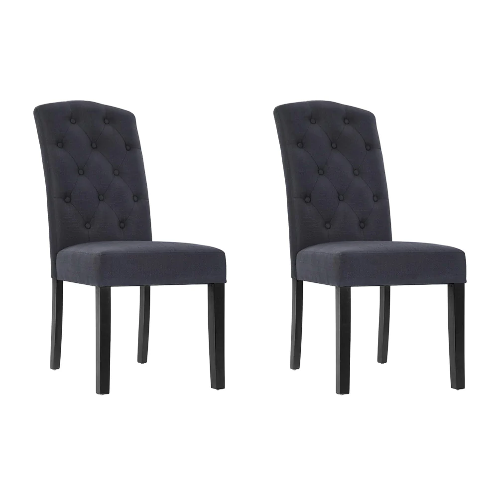 Holly Set of 2 Dining Chairs Linen Parsons Chair - Dark Grey - Nurns