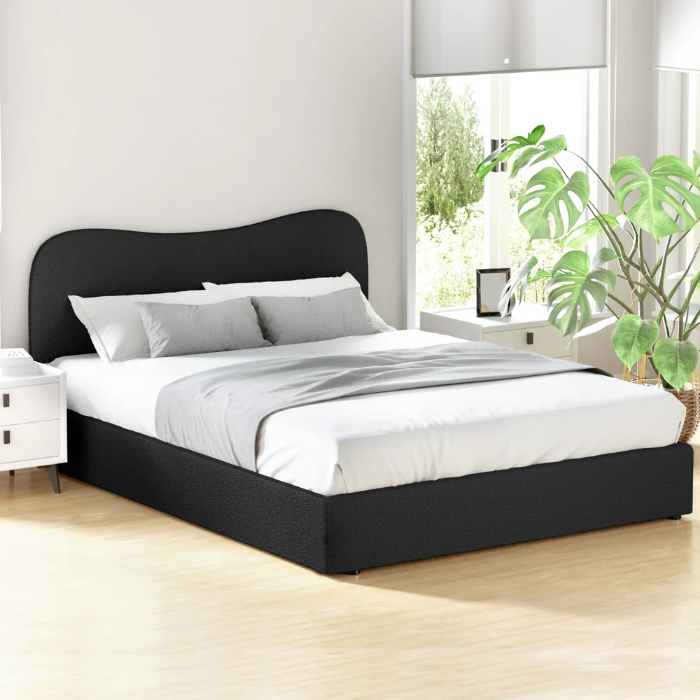 Naida Bed Frame Bouclé - Black Queen - Nurns