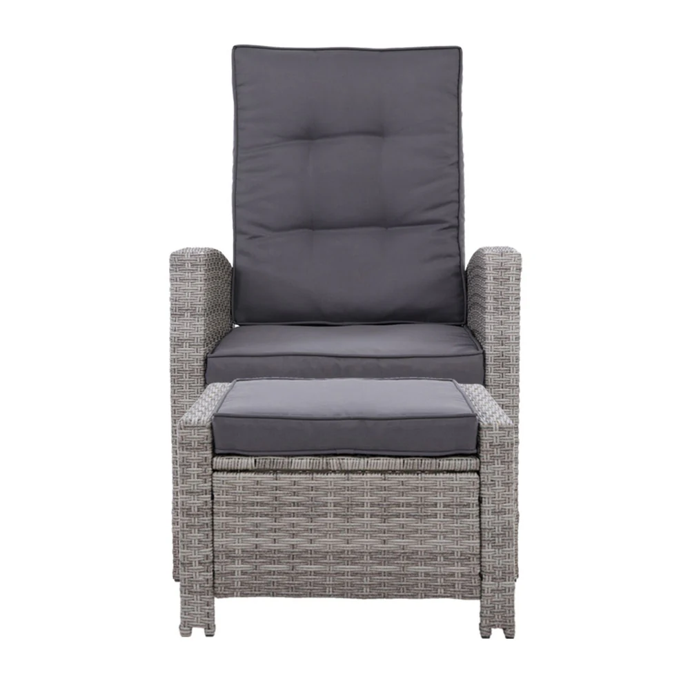 Dursley Recliner Chair Outdoor Furniture Setting Patio Wicker Sofa Chair and Ottoman - Grey - Nurns