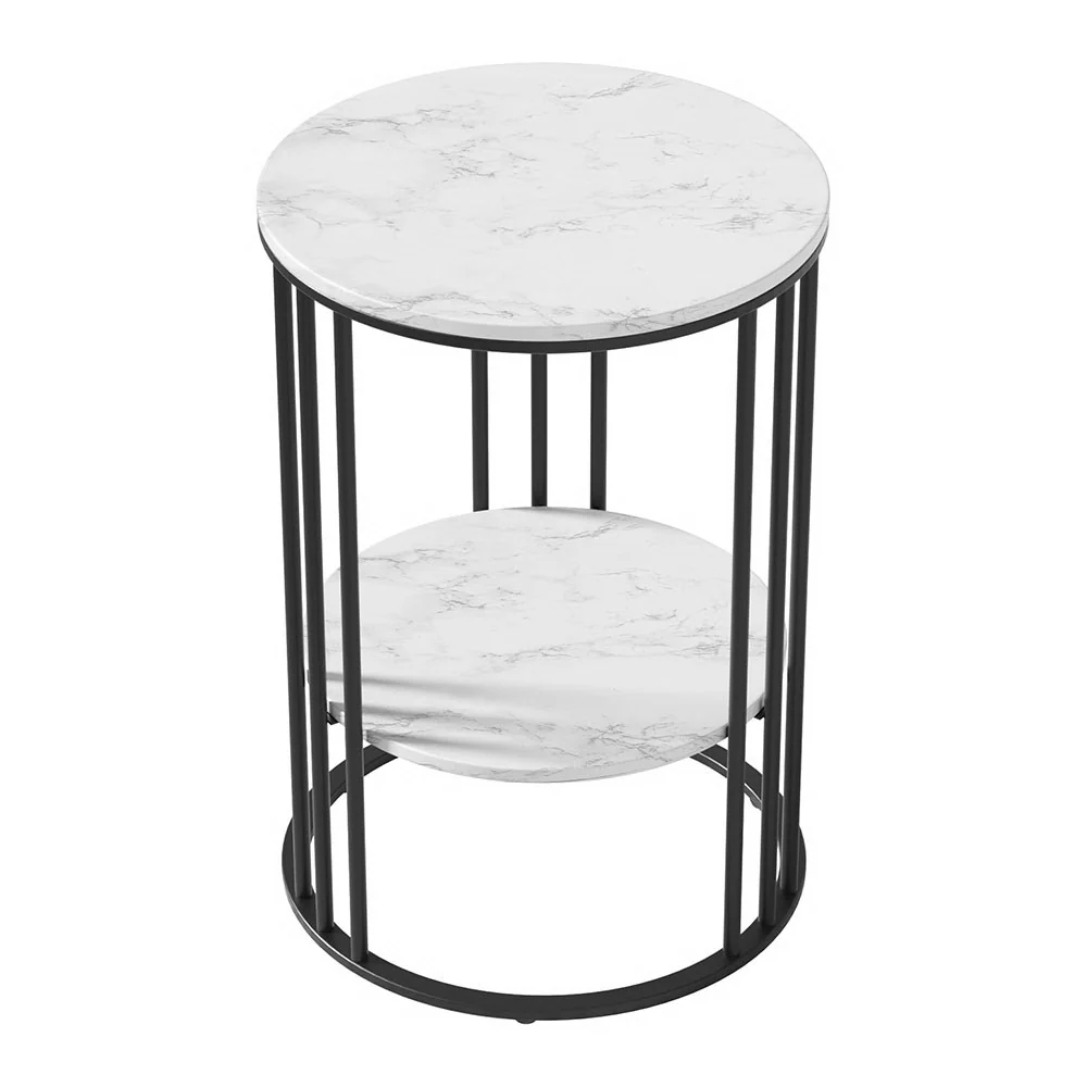 Ithuriel Coffee Table 2-Tier Round Marble Effect - White - Nurns