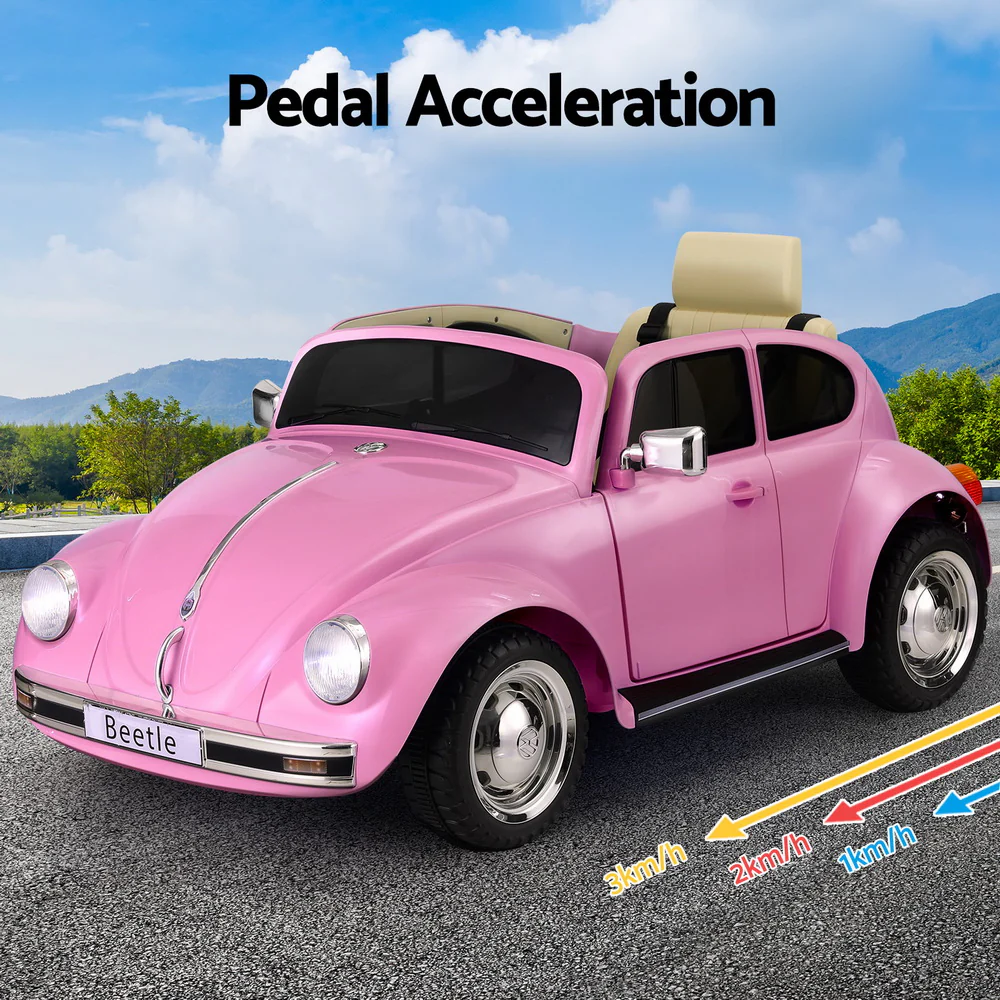 Kids Ride On Car Licensed Volkswagen Beetle Electric Toys Horn Remote 6V - Pink - Nurns