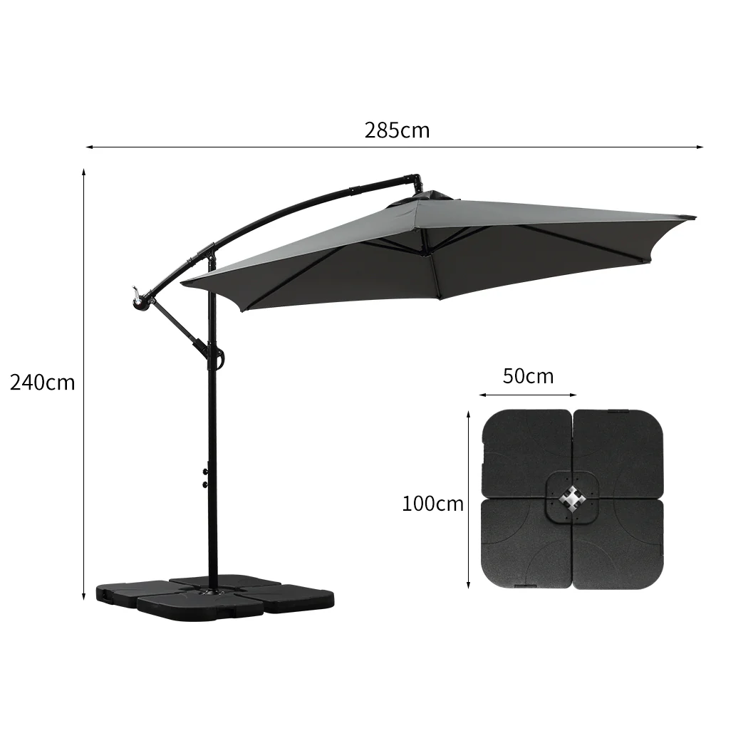 Mountview 3M Outdoor Umbrella Cantilever Grey With Base - Nurns