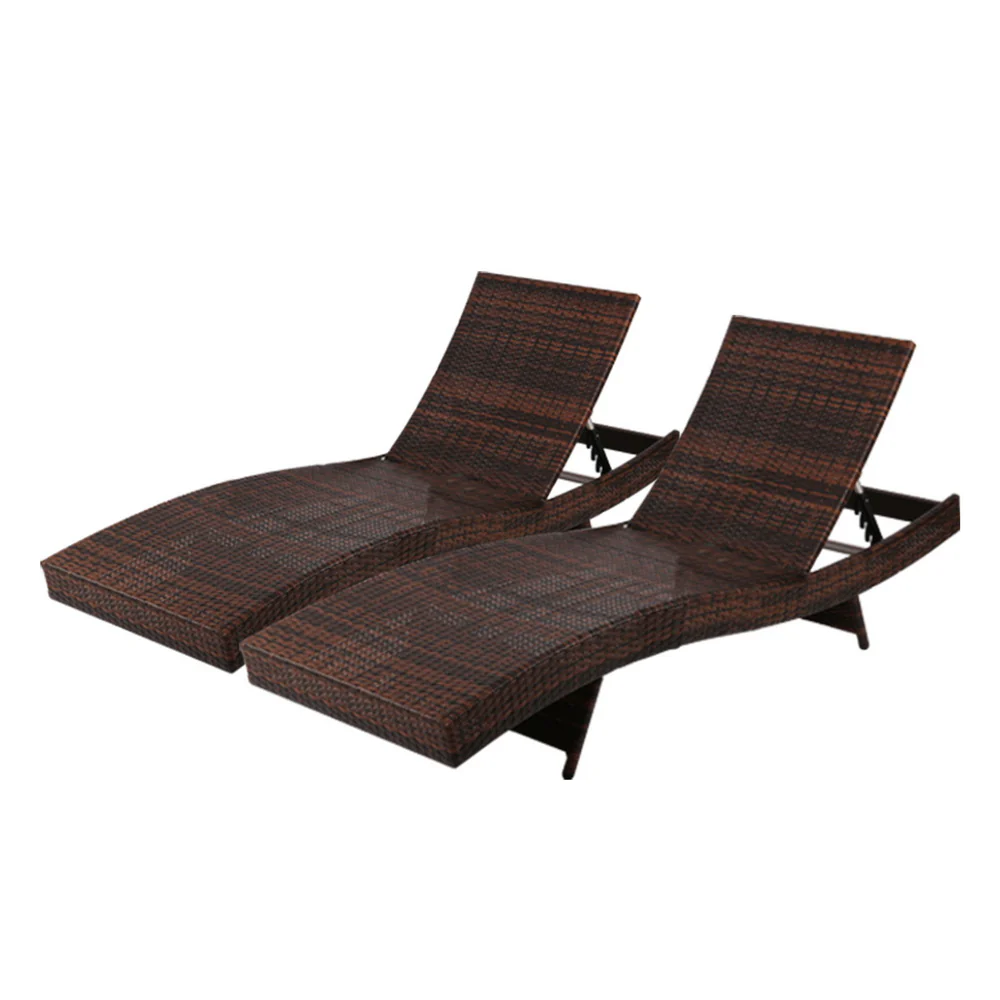 Travis Set of 2 Outdoor Sun Lounge Wicker Chair without Armrest - Brown - Nurns
