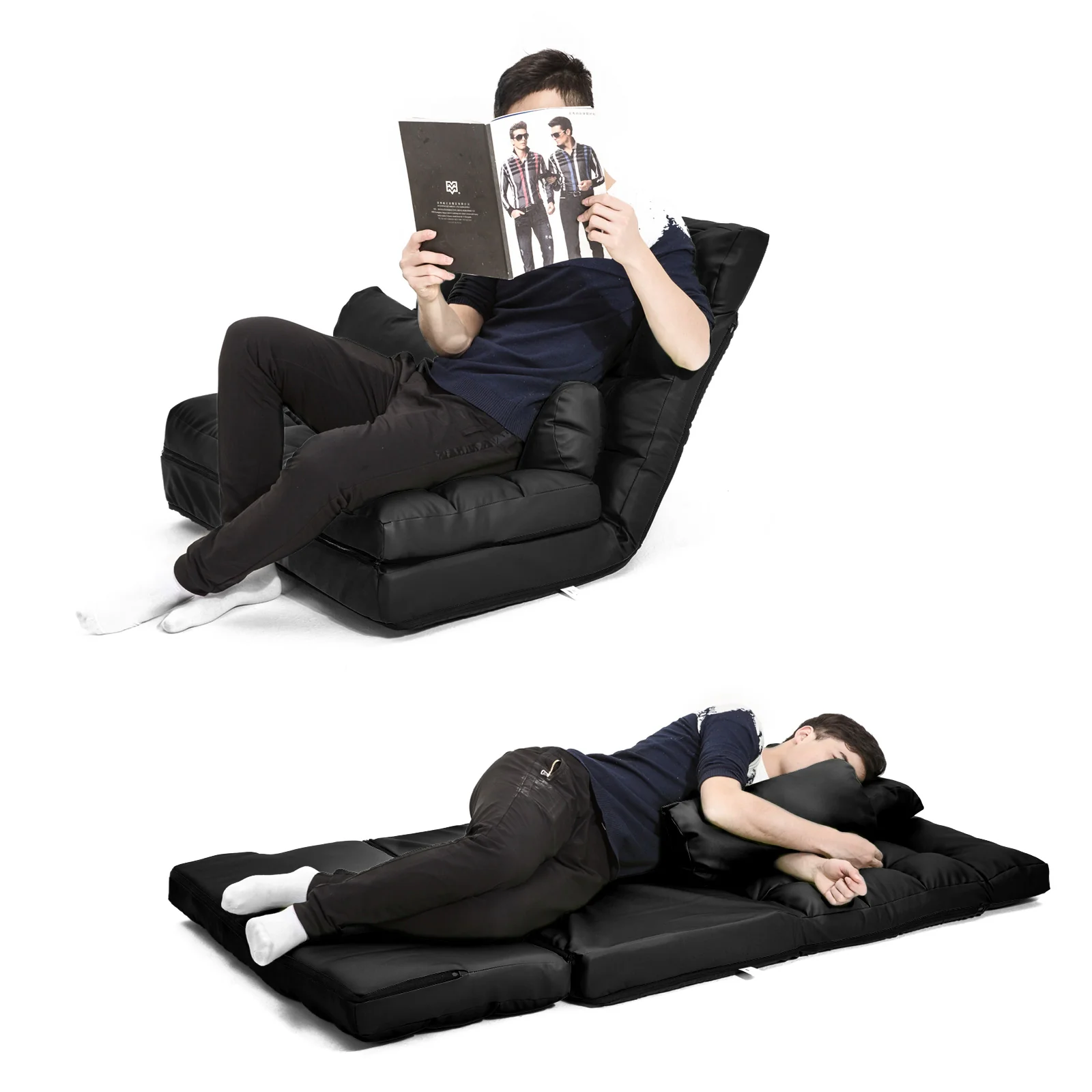 Merryn 2-Seater Lounge Couch Sofa Bed Double Seat Leather - Black - Nurns