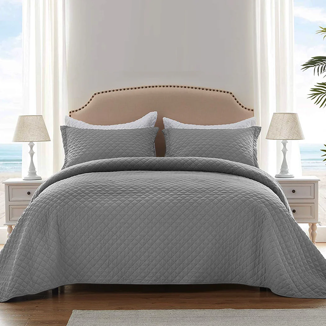 King Dreamz Bedspread Coverlet Set Quilted Grey - Nurns
