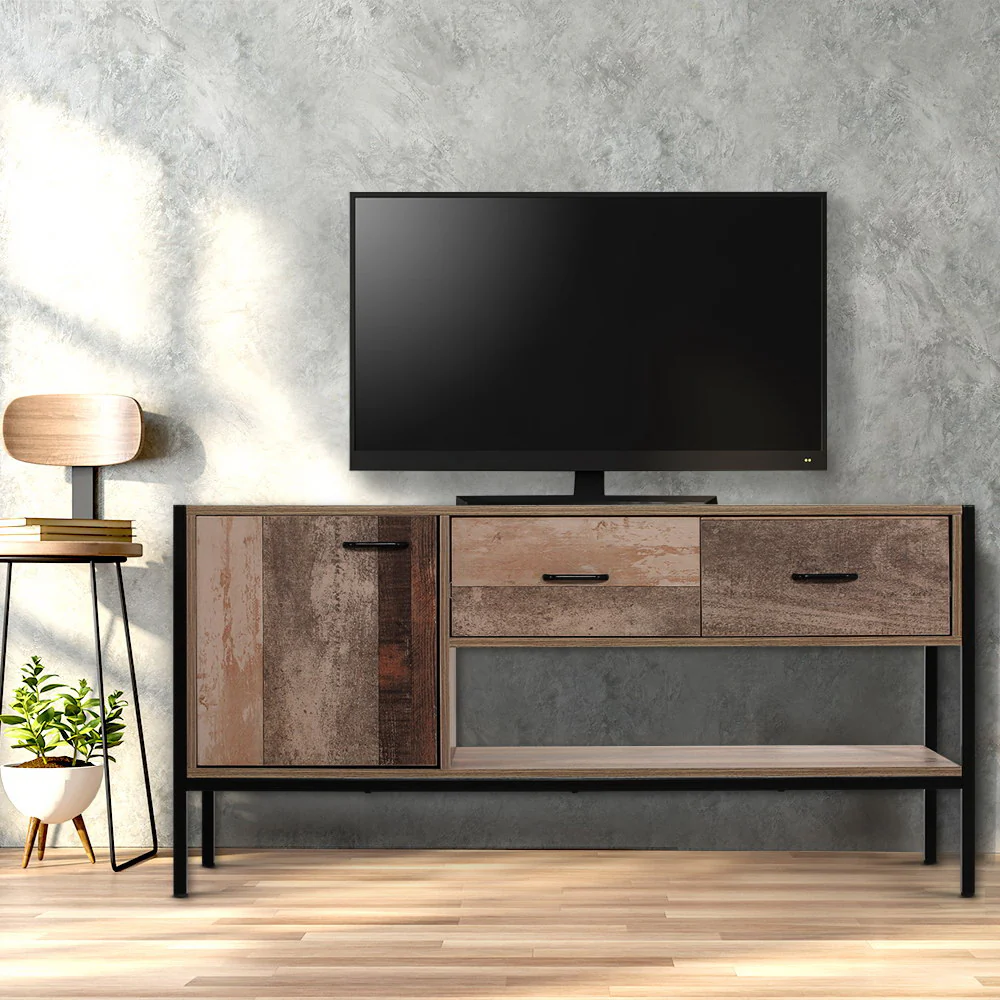 Lars 120cm TV Stand Entertainment Unit Storage Cabinet Industrial Wooden - Rustic - Nurns