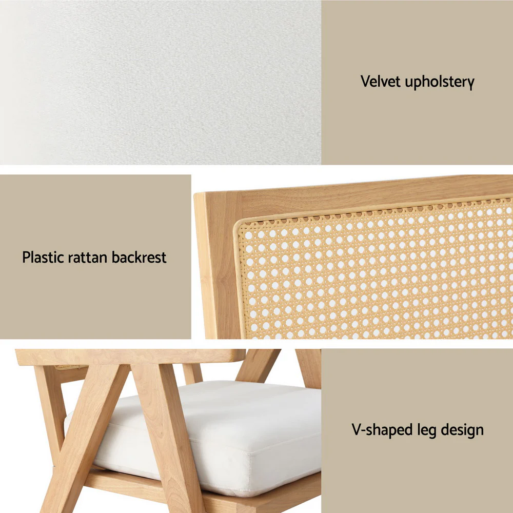 Maxine Armchair Accent Chair Lounge Rattan Velvet - Pine - Nurns