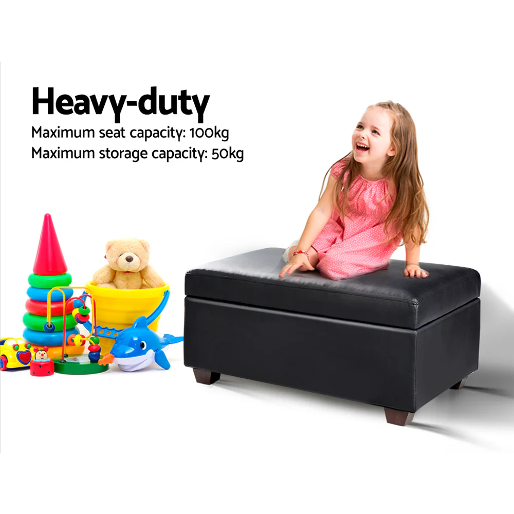 Faux PU Leather Storage Ottoman - Black - Nurns