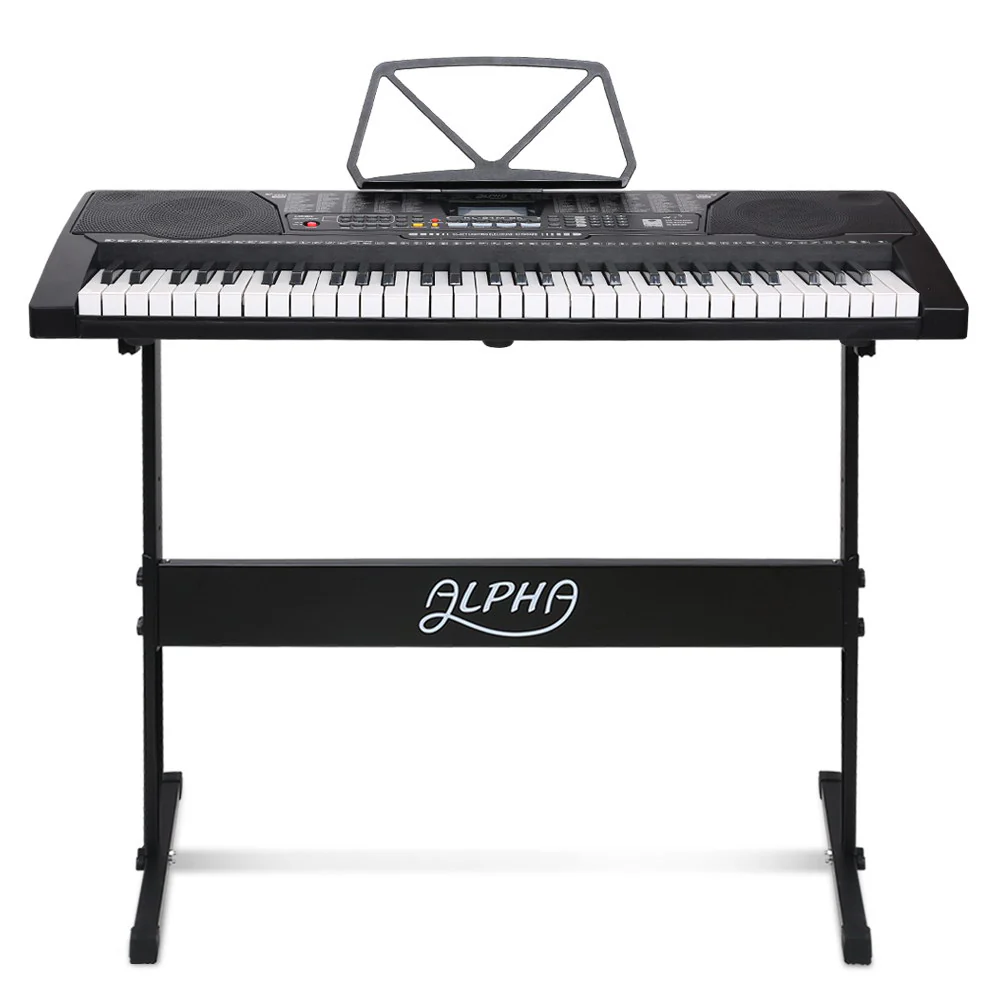 Alpha 61 Keys Electronic Piano Keyboard Digital Electric w/ Stand Lighted Black - Nurns