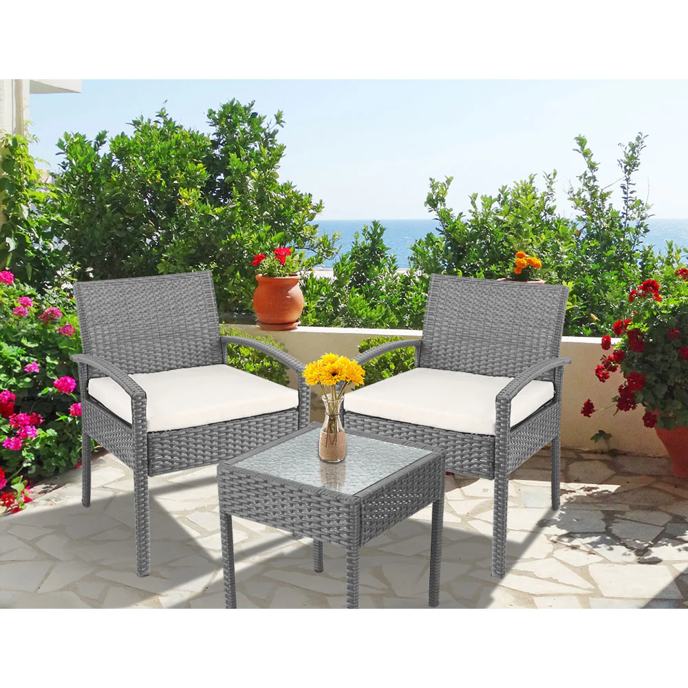 Harold 2-Seater Furniture 3-Piece Outdoor Setting - Grey - Nurns