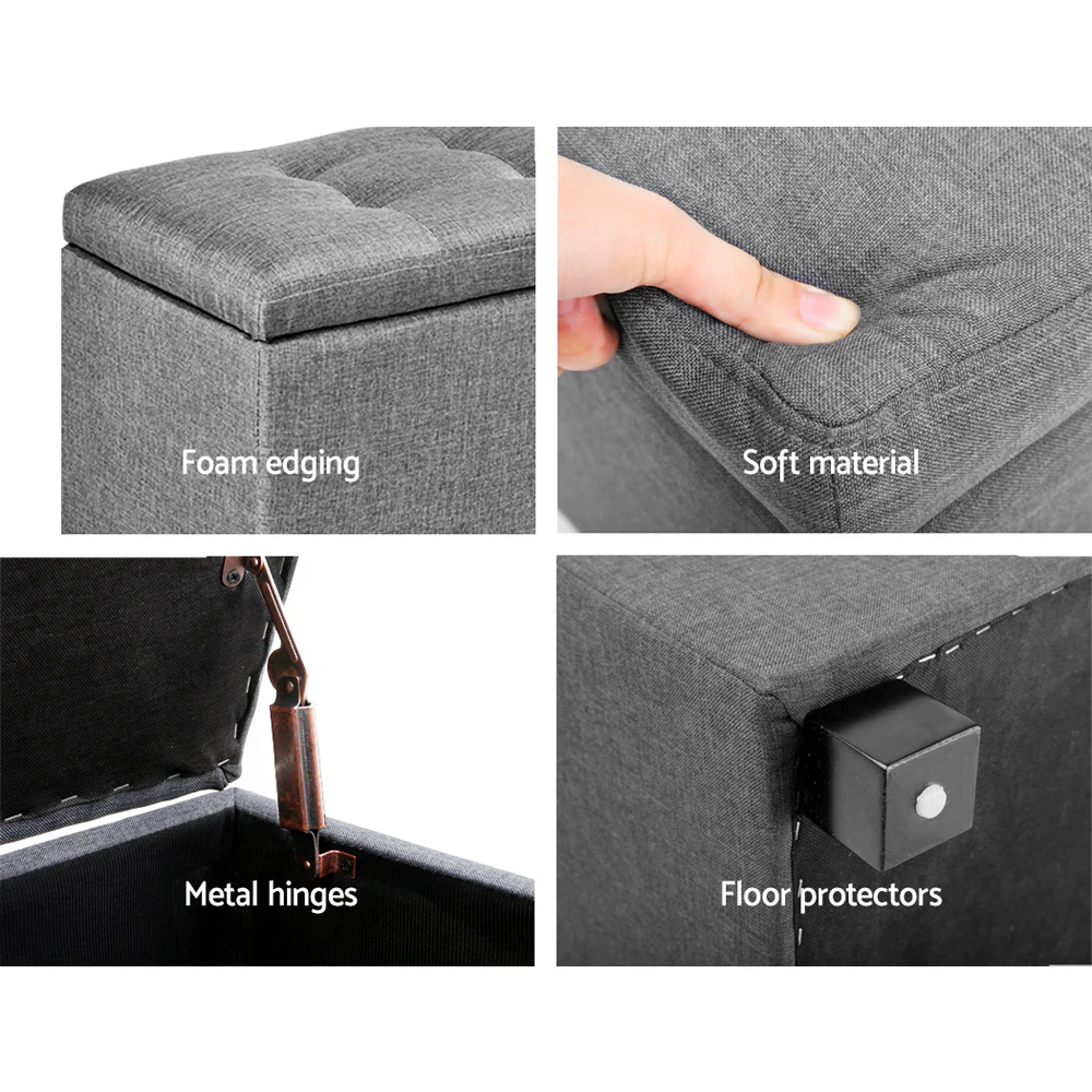 Large Fabric Storage Ottoman - Light Grey - Nurns