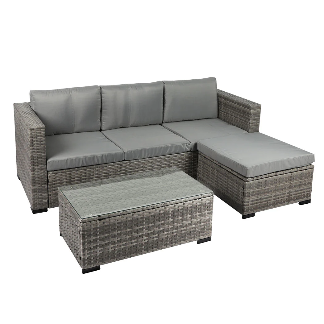 Trish 4-Seater Patio Furniture Garden Chair Table Lounge 5-Piece Outdoor Sofa - Mixed Grey - Nurns