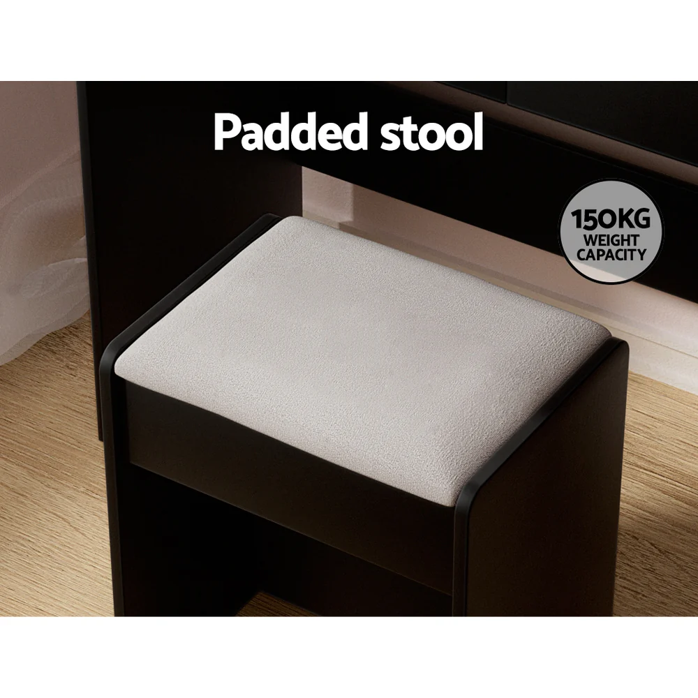 Dressing Table LED Makeup Mirror Stool Set 10 Bulbs Vanity Desk Black - Nurns