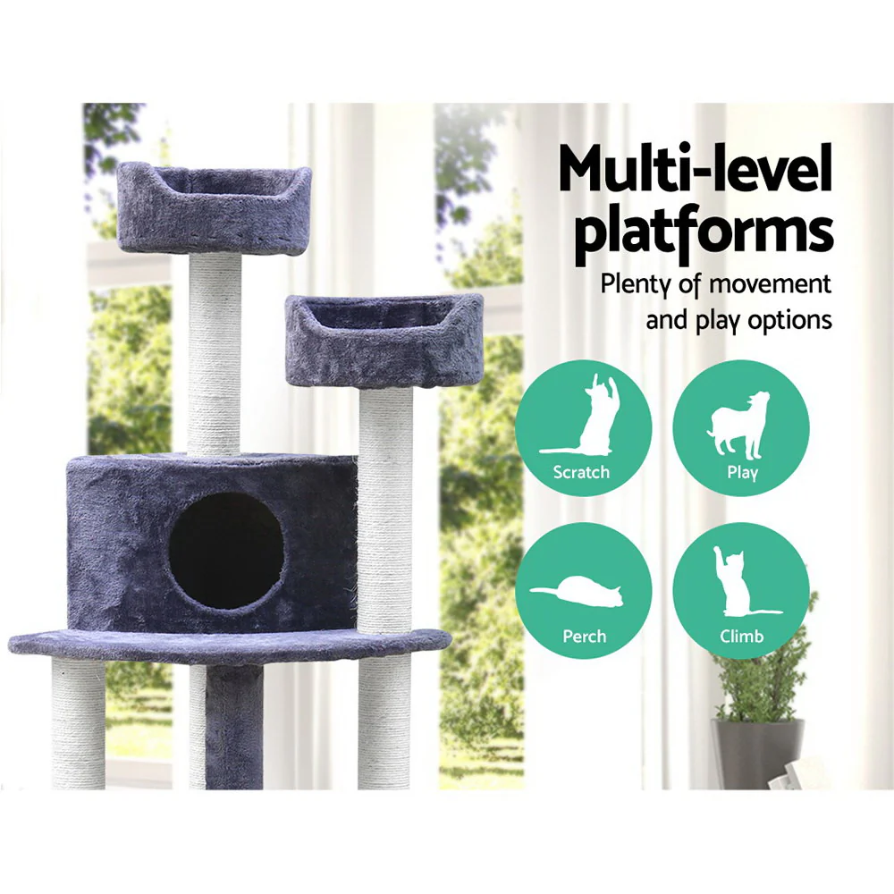 Cat Tree Trees Scratching Post Scratcher Tower Condo House Grey 126cm - Grey - Nurns