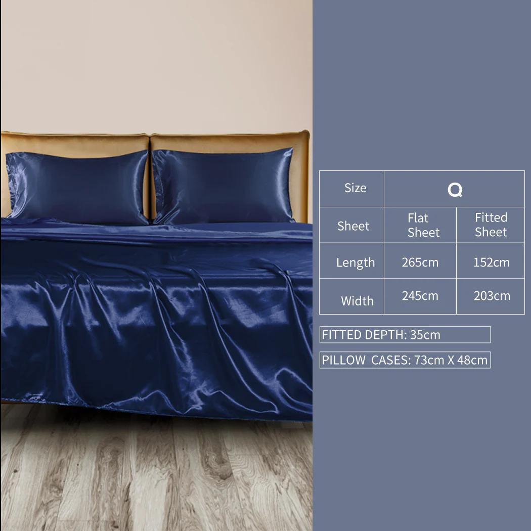 Queen Dreamz Silky Satin Sheets Fitted Flat Blue - Nurns