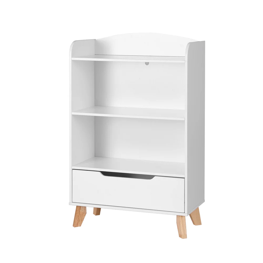 Kids Bookshelf 3-Tier Storage Children Bookcase Toys Organiser Drawer - White - Nurns