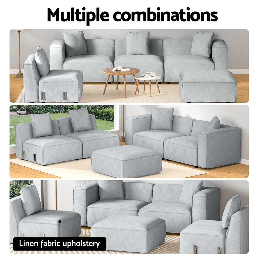 Mckenzie 5-Seater Modular Sofa Chaise Set - Grey - Nurns