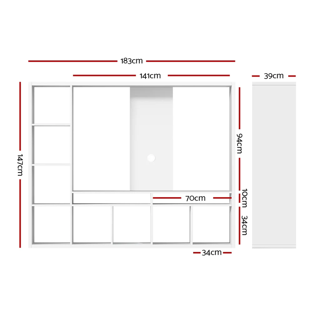 Bertram 183cm Entertainment Center Unit TV Stand TV Cabinet Open Shelves - White - Nurns