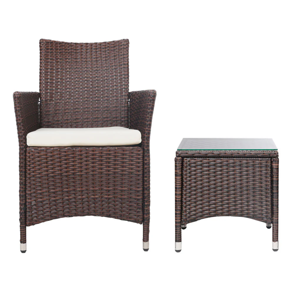 Noah 2-Seater Wicker Furniture 3-Piece Outdoor Setting - Brown - Nurns