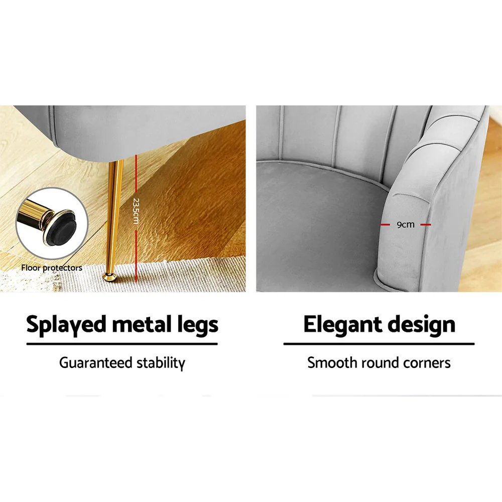 Makayla Accent Velvet Lounge Armchair - Grey - Nurns