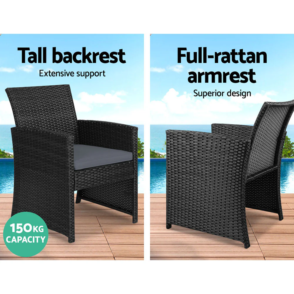 Slough 4-Seater Rattan Chair Table Setting Garden Furniture 4-Piece Outdoor Sofa Set - Black - Nurns