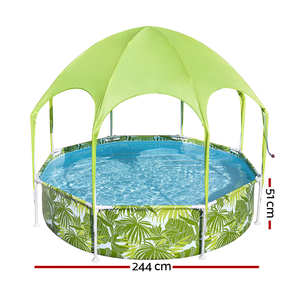 Bestway Kids Pool 244x51cm Steel Frame Swimming Play Pools Canopy 1688L - Nurns