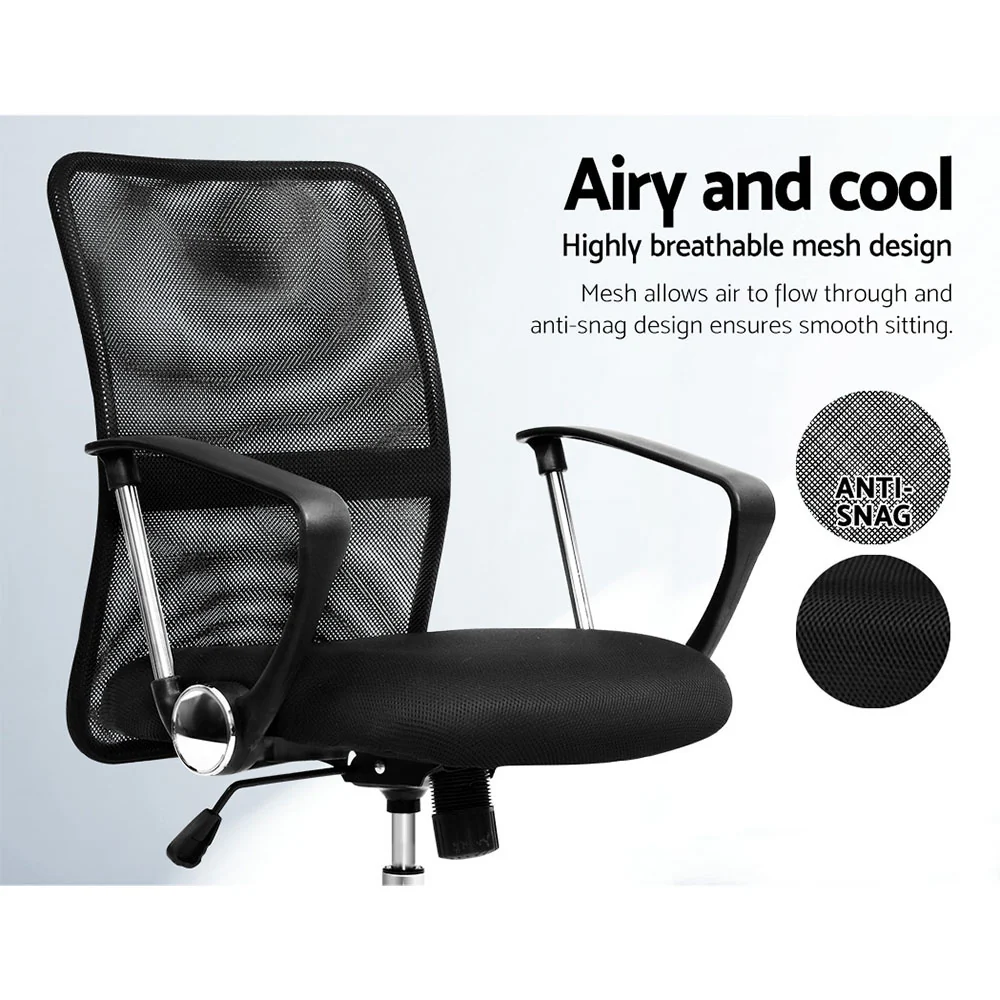Artiss Mesh Office Chair Mid Back Black - Nurns