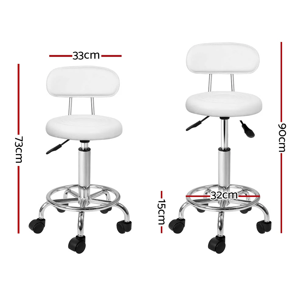 Set of 2 Salon Stool Swivel Chair Backrest White - Nurns