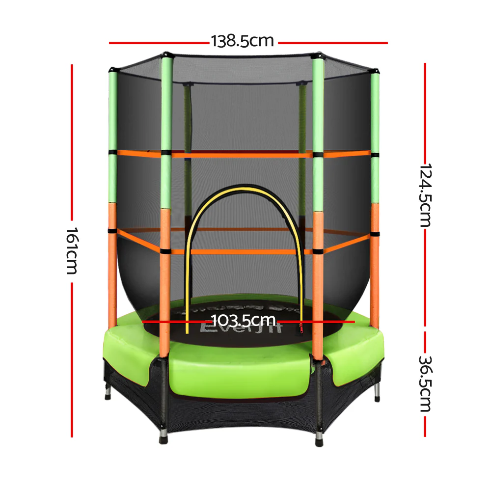 Everfit Trampoline for Kids 4.5FT with Enclosure Safety Net Rebounder Gift Green - Nurns