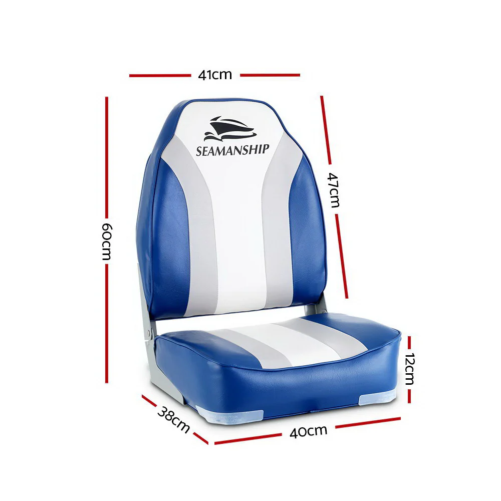 Set of 2 Folding Boat Seats Marine Seat Swivel High Back 12cm Padding Blue - Nurns