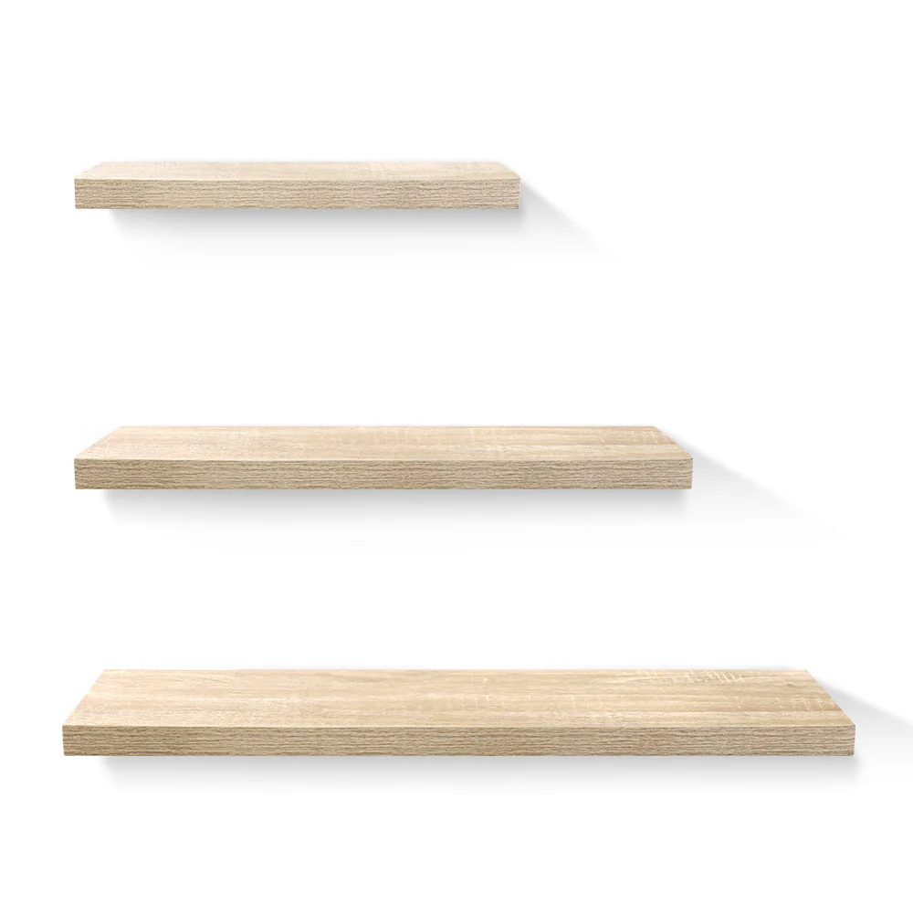 Artiss Floating Wall Shelf Set of 3 Oak - Nurns