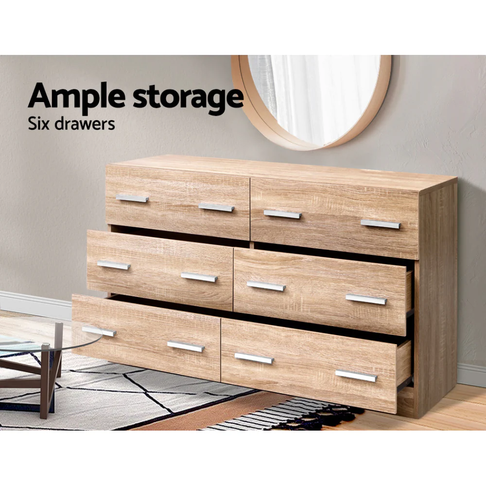 Artiss 6 Chest of Drawers - Pine - Nurns