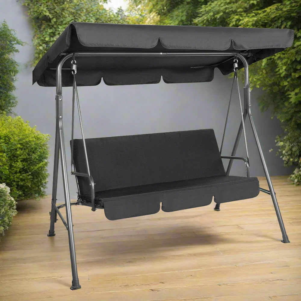 Lumin Outdoor Swing Chair Garden Chair Bench Furniture Canopy 3 Seater - Black - Nurns