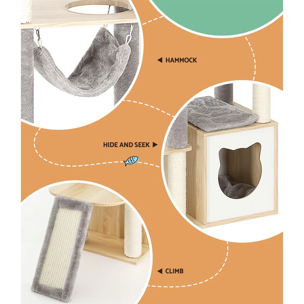 Cat Tree 152cm Tower Scratching Post Scratcher Wood Bed Condo Toys House Ladder - Nurns