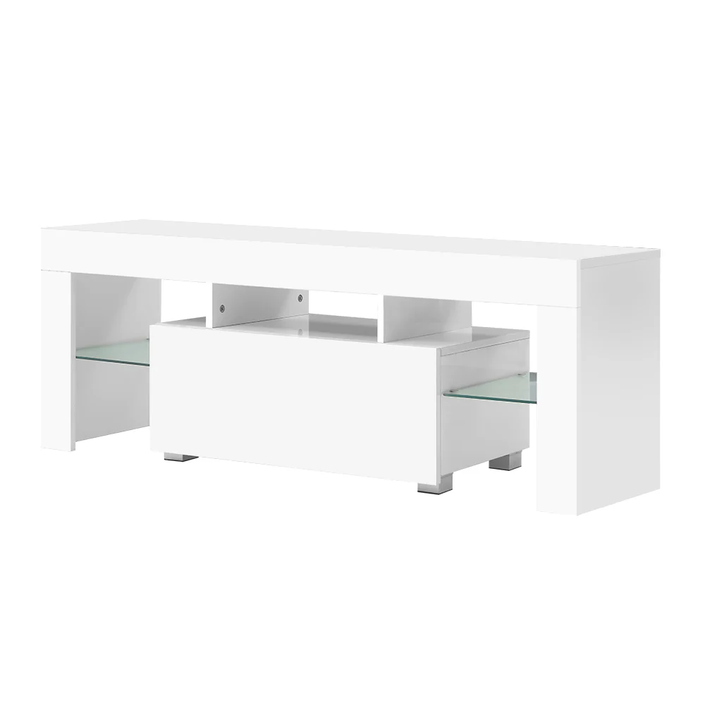 Espen 130cm TV Cabinet Entertainment Unit Stand RGB LED Gloss Furniture - White - Nurns