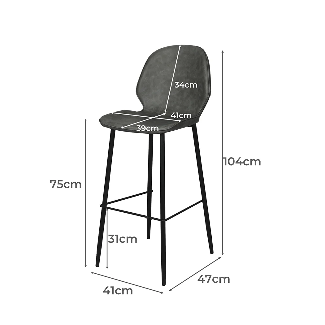 Set of 2 Zurich Bar Stool Barstools Counter - Grey - Nurns