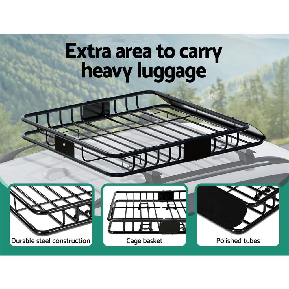 Universal Car Roof Rack Basket Luggage Vehicle Cargo Carrier 111cm Black - Nurns