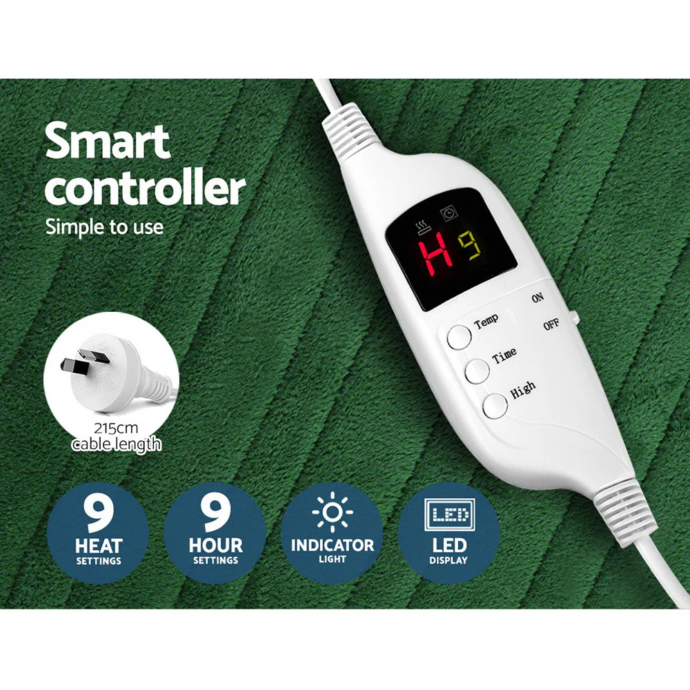 Watson Electric Throw Soft Blanket Rug Heated Washable Snuggle Flannel Winter - Green - Nurns