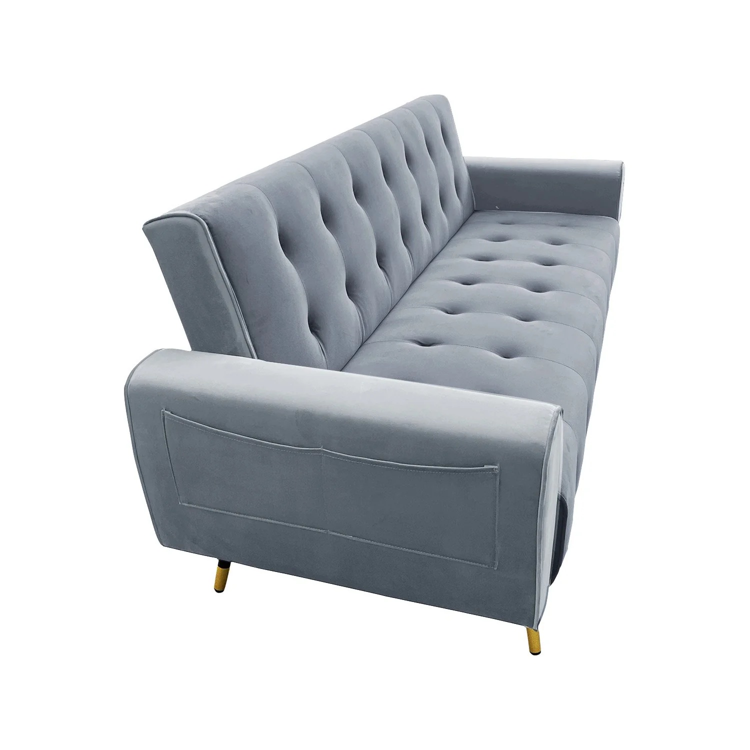 Milli 3-Seater Tufted Velvet Sofa Bed - Light Grey - Nurns