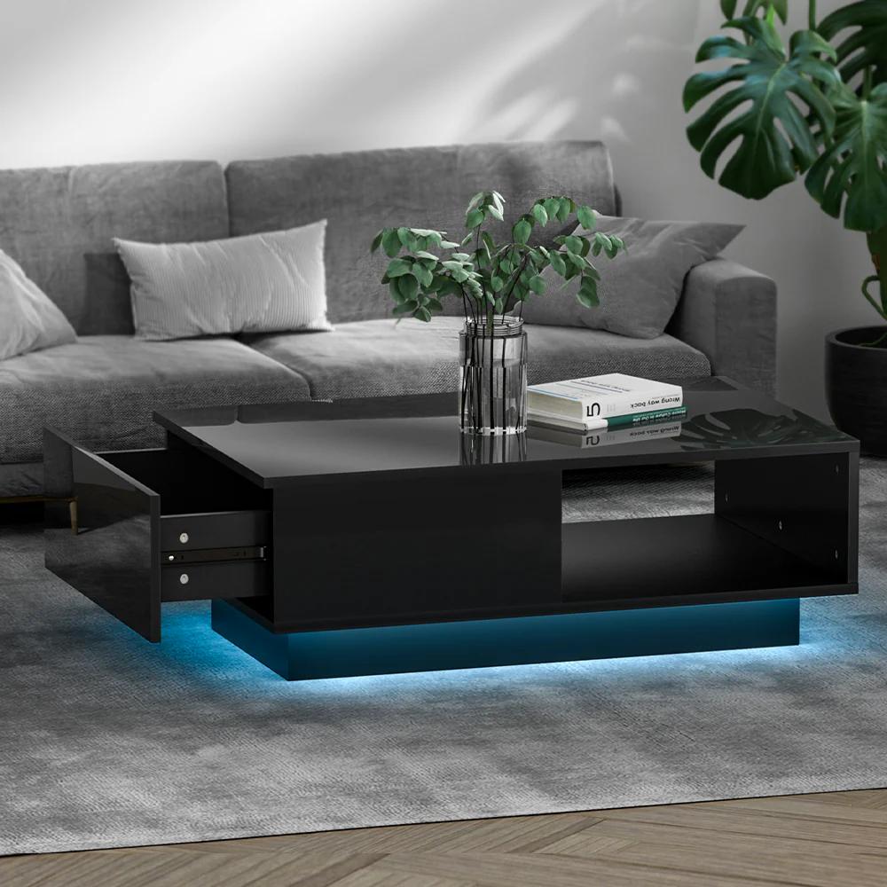 Ianthe LED Lights Coffee Table - Black - Nurns