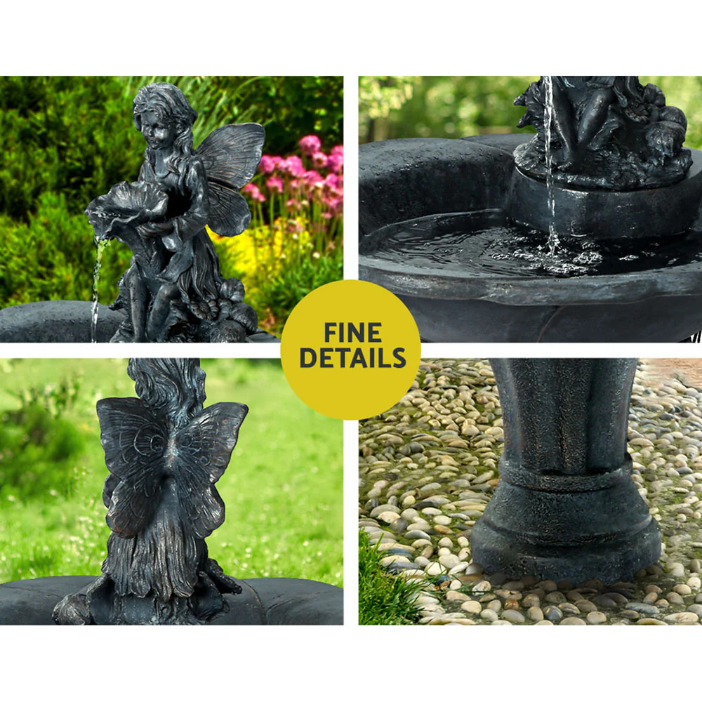 Water Fountain Features Solar with LED Lights Outdoor Cascading Angel - Nurns