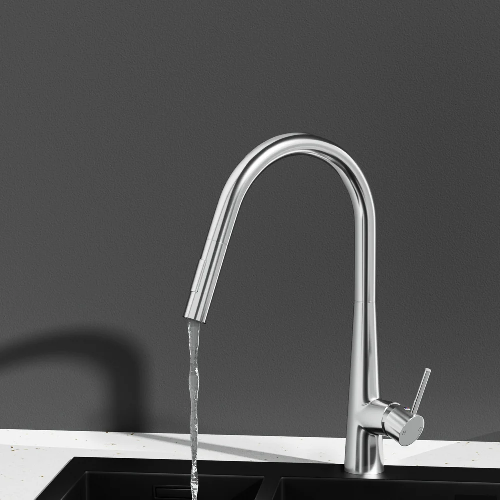 Kitchen Mixer Tap Pull Out Round 2 Mode Sink Basin Faucet Swivel -Chrome - Nurns